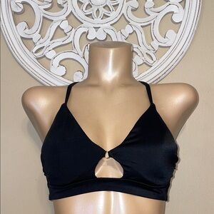 Shade & Shore women’s bikini top 34DD swim underwire black basic cross back NWT